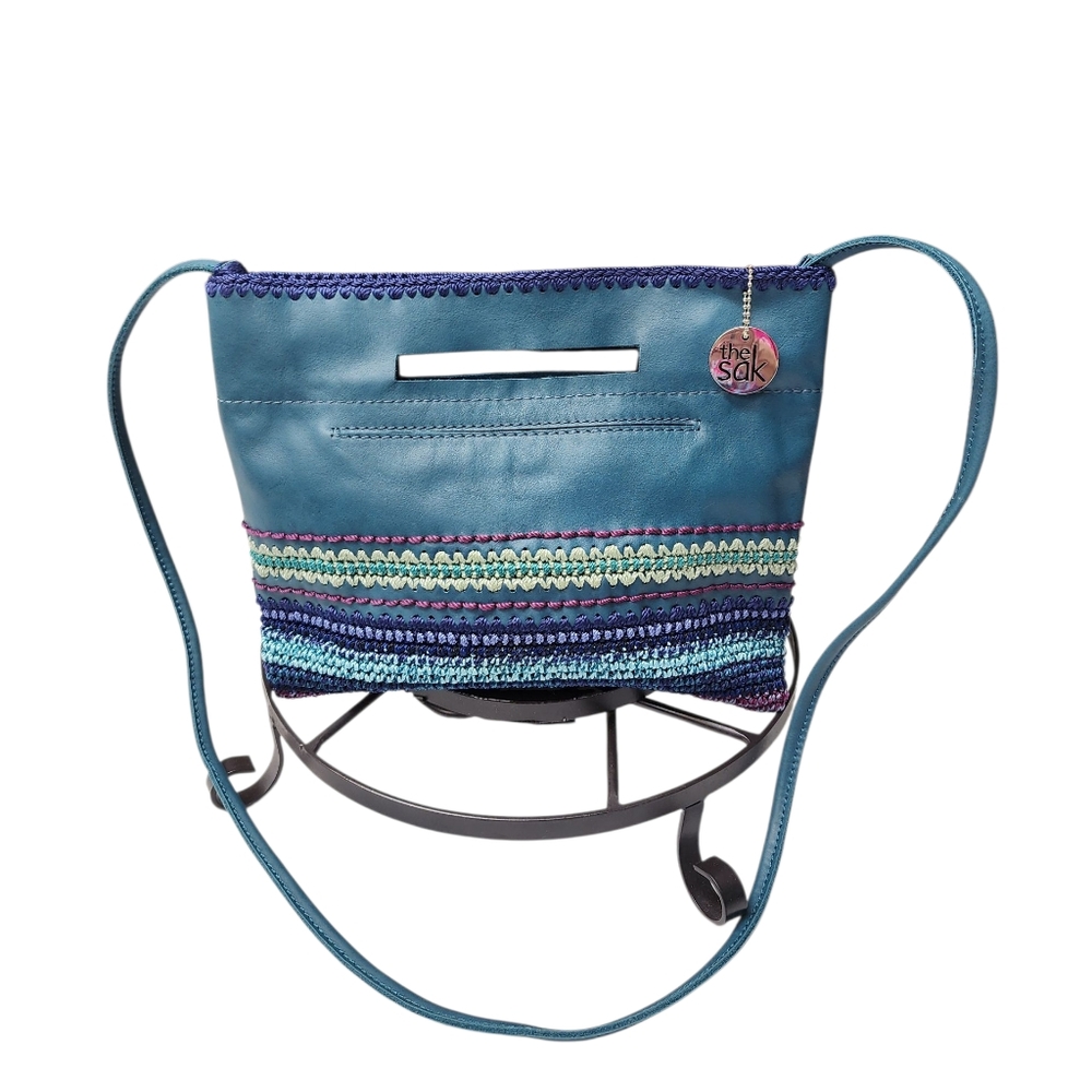 THE SAK Linden Convertible Leather & Crochet Crossbody Turquoise to Bali EUC